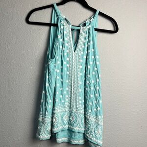 Sundance Turquoise Boho Embroidered Tassel Halter Neck Top Tassel Detail Size S